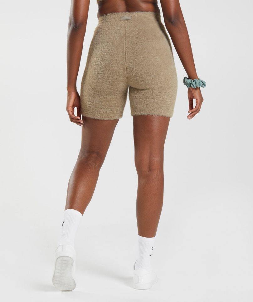 Women's Gymshark Whitney Eyelash Knit Shorts Khaki | NZ 5DMFIE